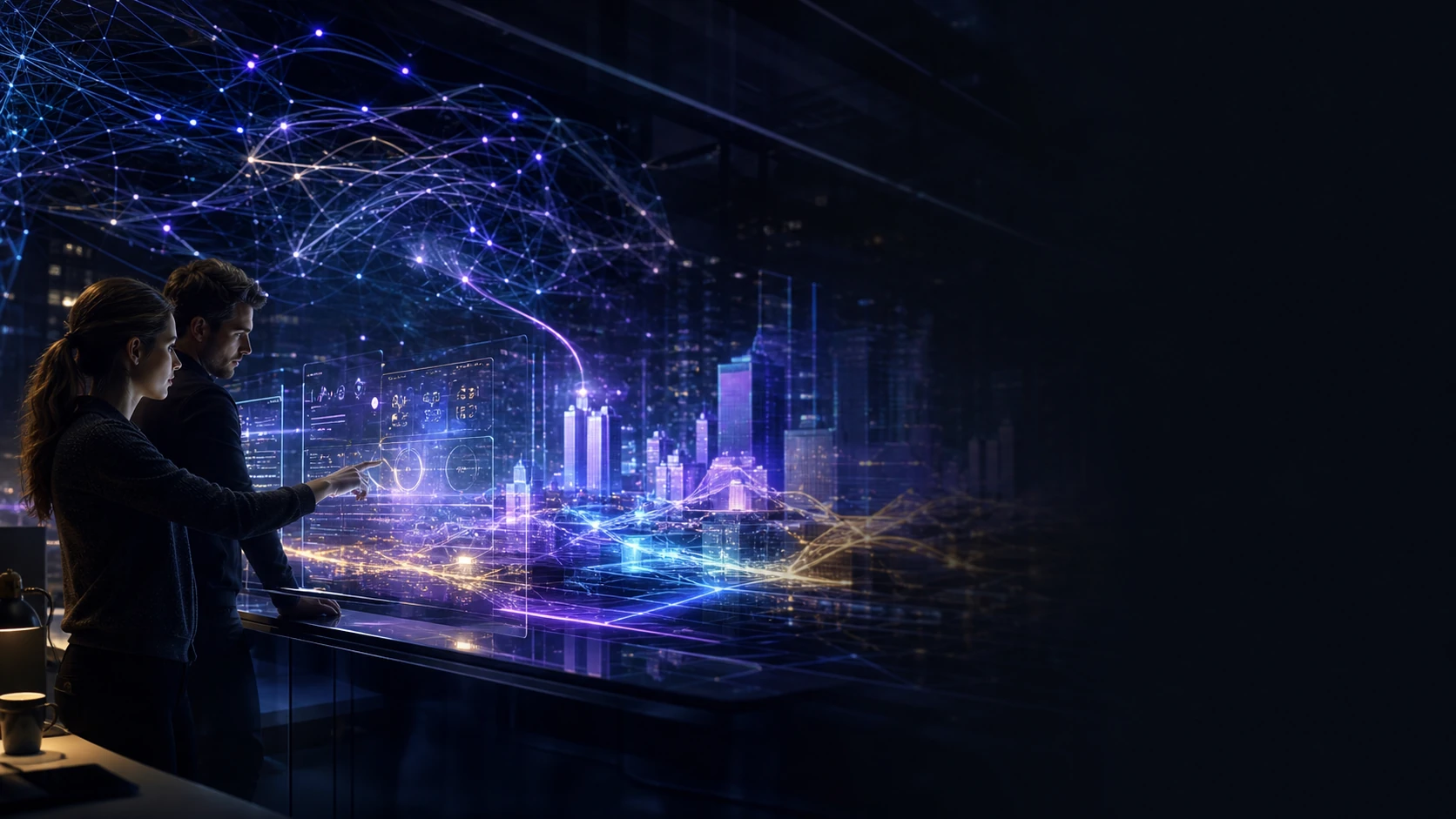 Futuristic software product studio combining AI, connected applications and business intelligence