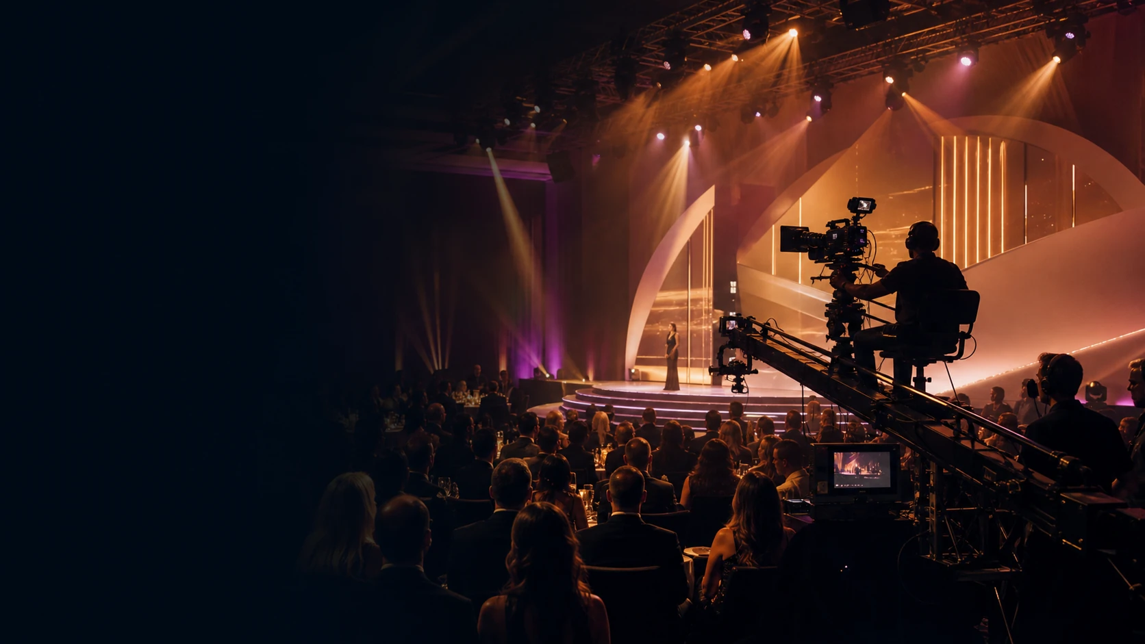 Live event stage and professional media production crew