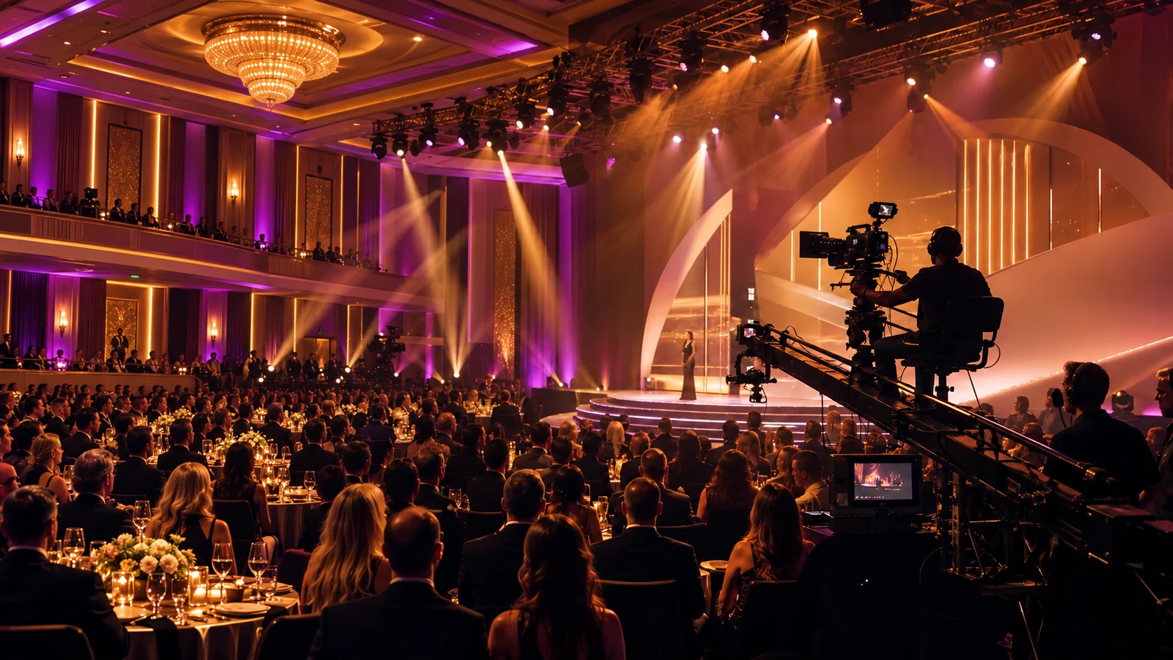 Live event stage and professional media production crew