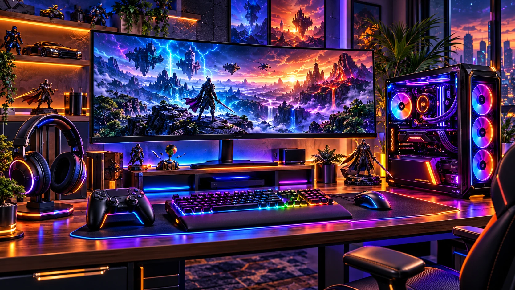 Cinematic gaming world with controller, RGB keyboard and mouse for Astrix Solutions PowerPlay